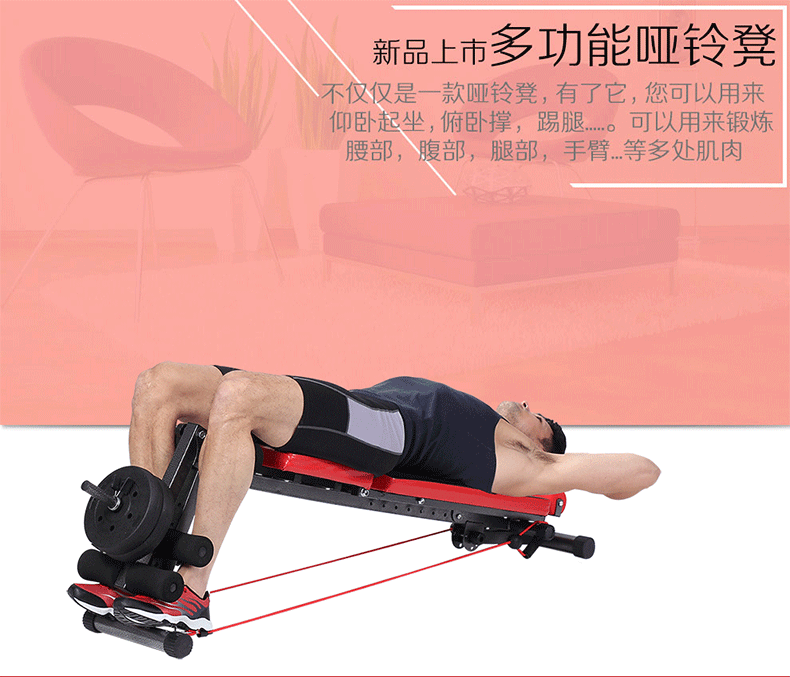 小飞鸟哑铃凳卧推椅仰卧起坐腹肌家用健身器材 升级款黑色带拉绳