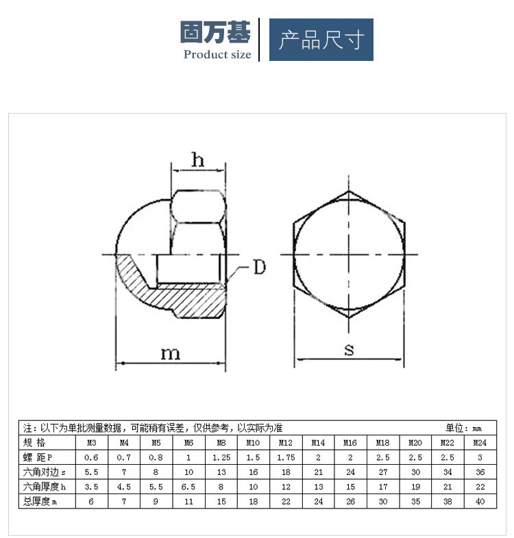 304不锈钢盖型螺母盖形带帽盖母半圆球头螺帽m3m4m5m6m8m10m12m16m18m