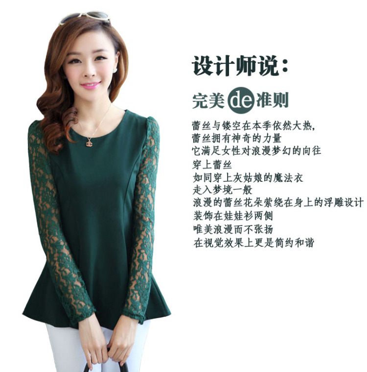 梦见桥 2015秋装新款女装 韩版修身显瘦圆领时尚打底衫长袖蕾丝衫 黑色 M