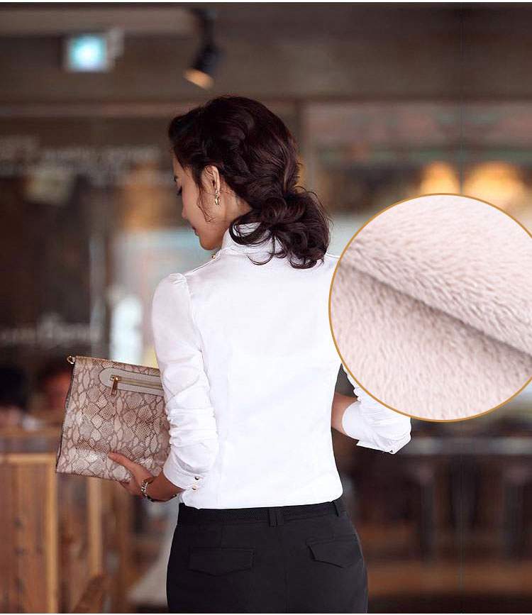 
                                        妮姿舒曼 2018秋冬新款 韩版修身保暖加绒衬衫女长袖职业装上衣OL加厚衬衣女装加绒打底衫 白色 L                