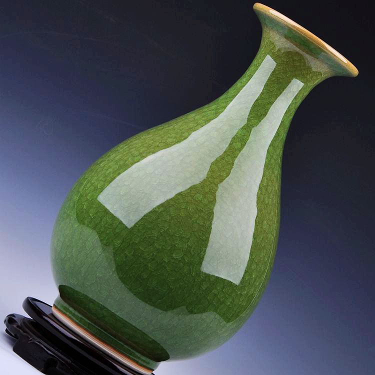 景德镇窑变瓷花瓶窑变绿色赏瓶碎瓷冰瓷陶瓷器摆件石榴瓶普通包装