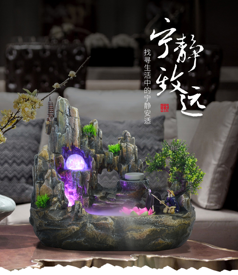 奇聚淘 假山喷泉加湿器室内办公室客厅桌面山水盆景鱼缸创意送礼流水