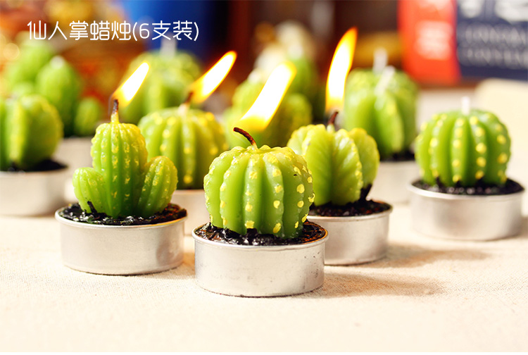 玩者 仙人掌造型香味蜡烛6只装 浪漫造型蜡烛 生日 情人节 浪漫仙人掌造型蜡烛 树形