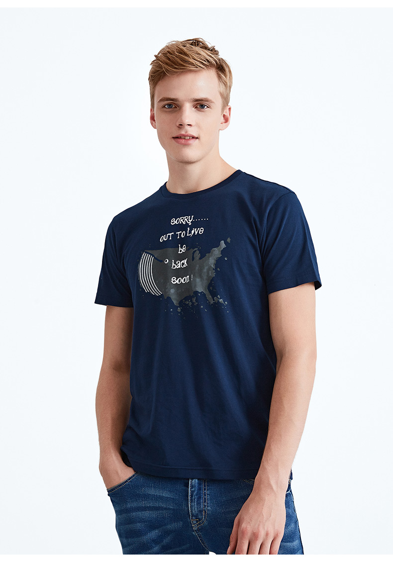 baleno/班尼路 鲸鱼印花图案短袖圆领t恤男士 纯棉时尚休闲体恤男 e99