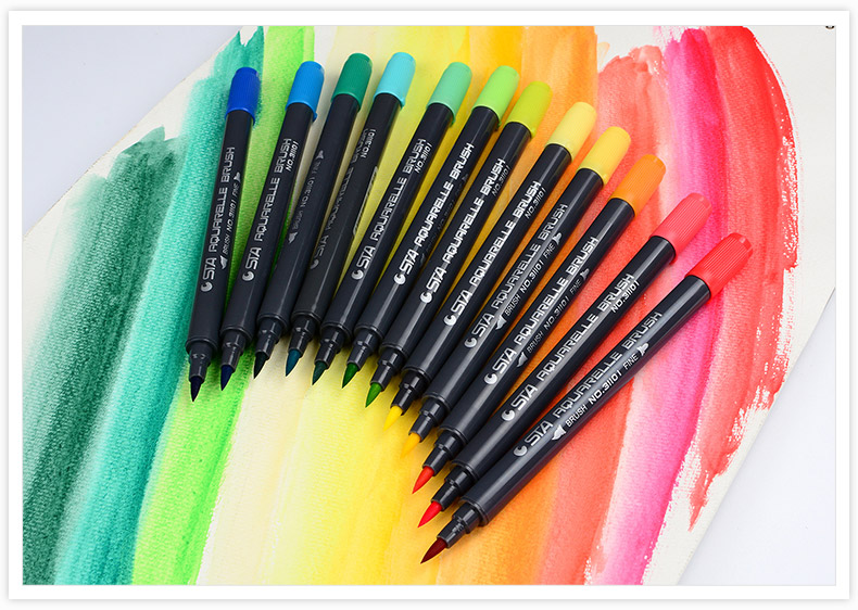 sta斯塔彩色毛笔 3110 双头水溶性软头漫画勾线 水性马克笔 36色套装