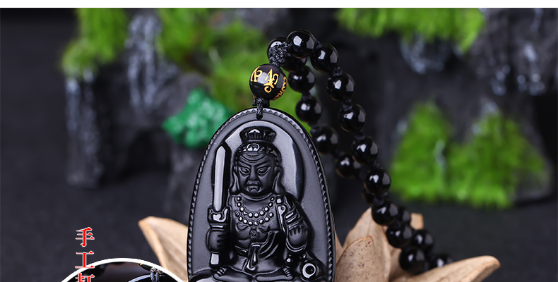 黑曜石不动尊菩萨吊坠不动明王属鸡本命佛生肖守护神项链男女 大号