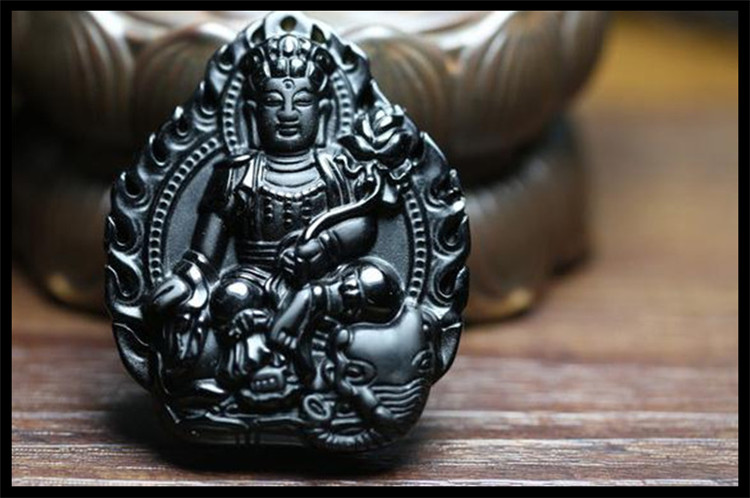 至翠斋黑曜石吊坠个性时尚百搭黑曜石普贤菩萨吊坠挂件挂坠男女款