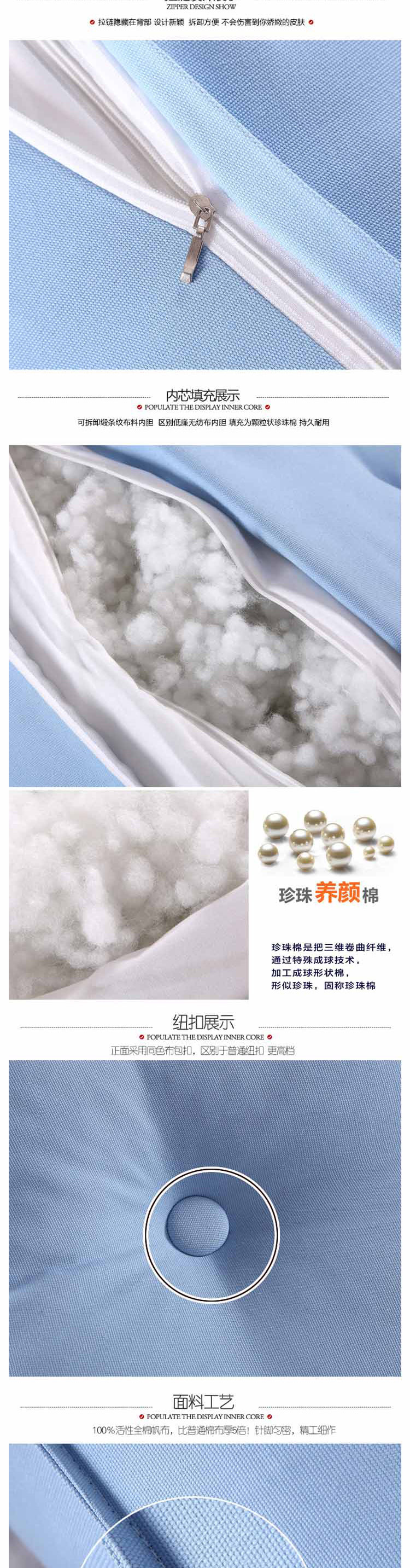 
                                        三角大靠背 全棉活性帆布印花立体三角床头大靠背垫 靠枕 纯蓝 180cm                
