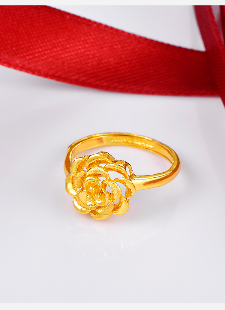 赛菲尔 sunfeel 富贵牡丹戒指 黄金戒指女款 女人花活口足金戒指999.