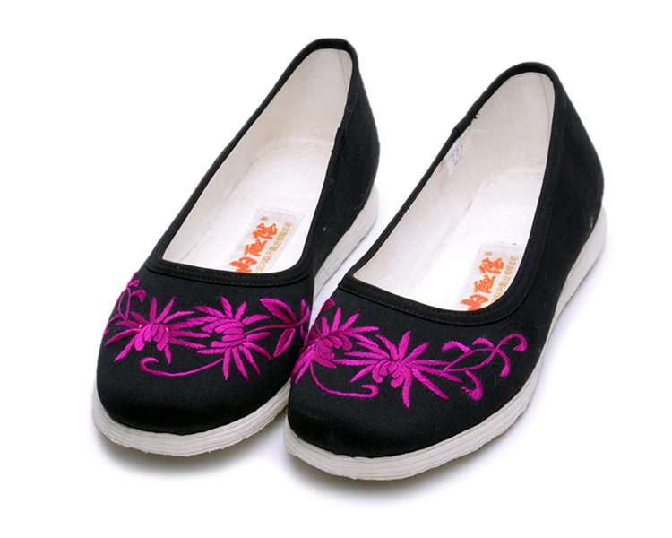 内联升布鞋女鞋千层底绣花平底单鞋春夏秋时尚休闲老北京布鞋8409a黑