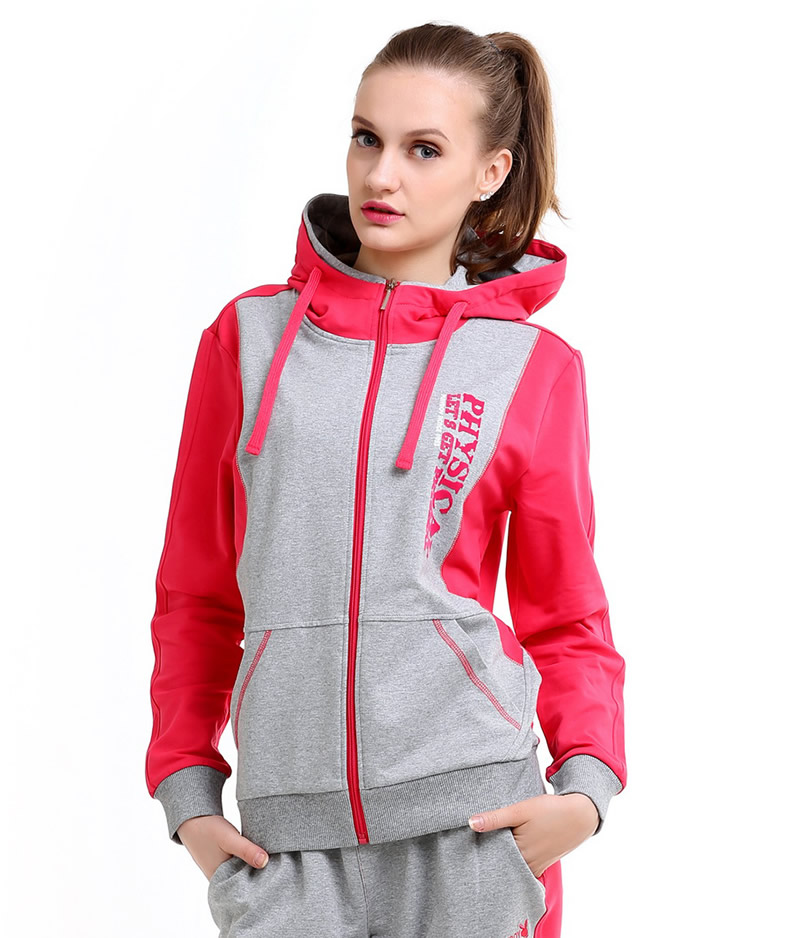 花花公子运动套装女长袖运动服修身休闲套装开衫连帽卫衣(湖蓝 165)