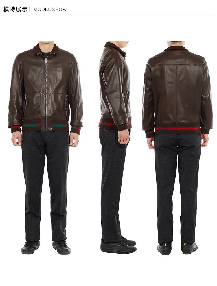 gucci古驰奢侈品男装男士外套夹克皮衣171478 xm586 2671 咖啡色 46