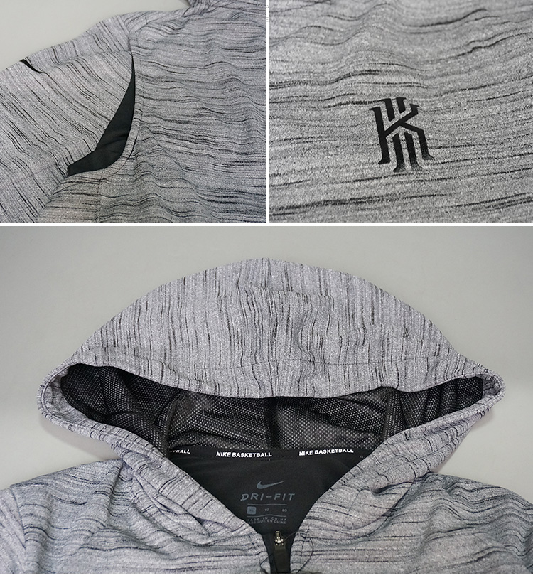 耐克nike 2017男子新款 欧文男装篮球训练 连帽夹克外套 灰色830661