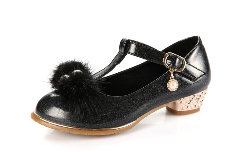 公主鞋表演演出鞋儿童高跟鞋新款 女童高跟鞋春秋女童公主单鞋 黑色