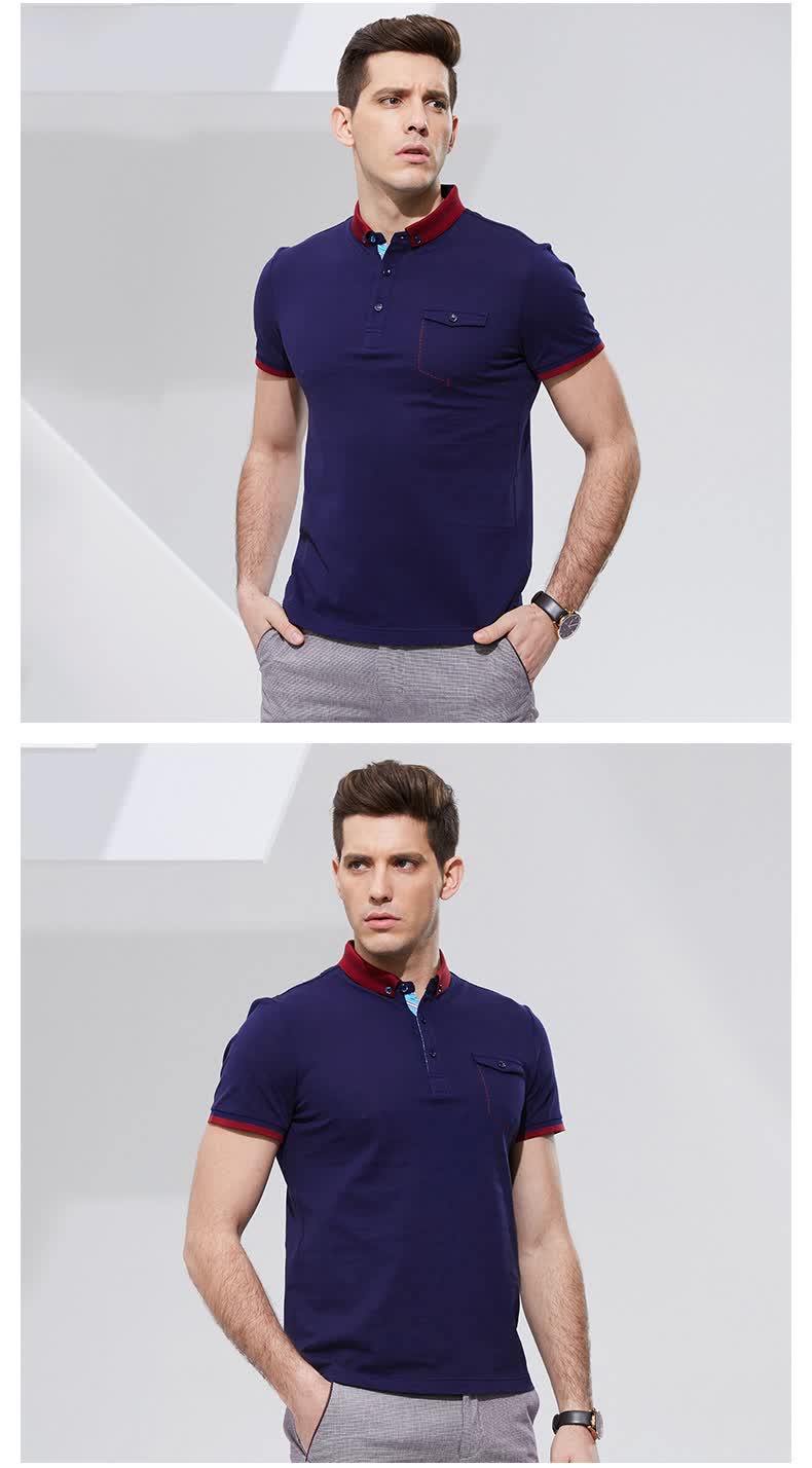 劲霸男装k-boxing 时尚撞色拼色男士舒适纯棉翻领短袖t恤衫 ftcj2317