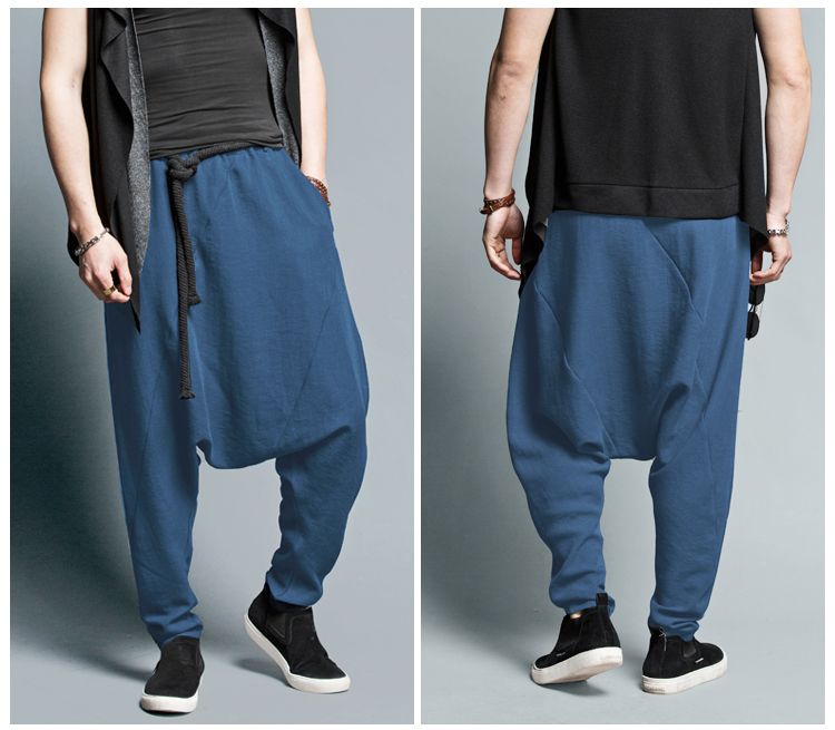 设计师潮牌男装宽大裆裤春夏垮裤宽松休闲小脚哈伦裤长裤子藏青色m