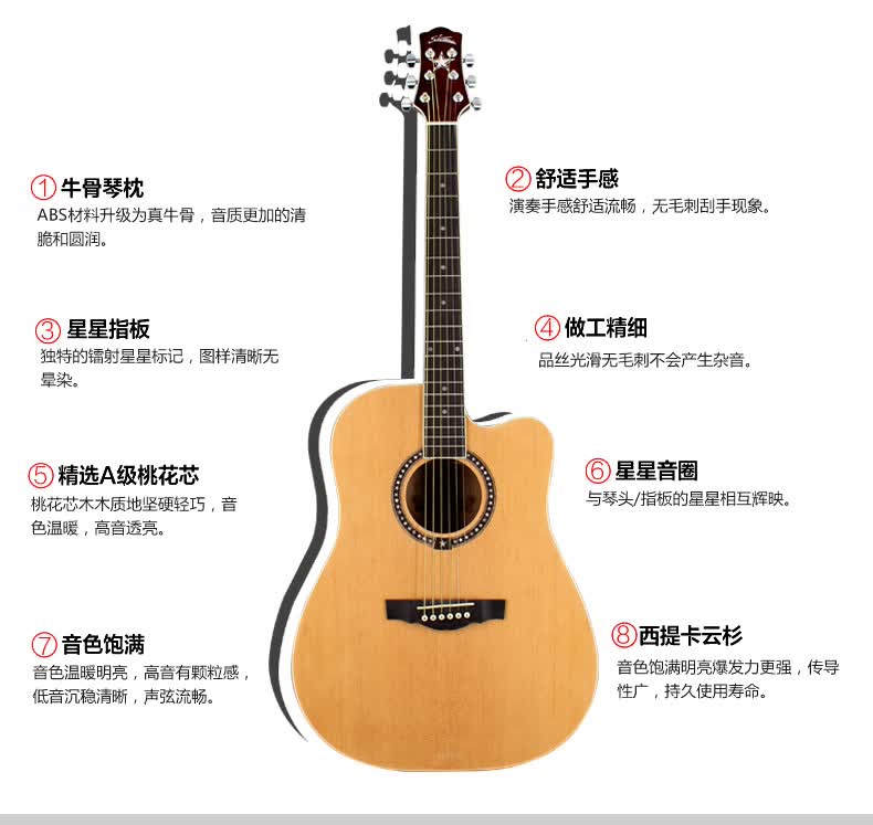 星臣starsun 初学入门民谣吉他120c-x木吉他乐器41寸 魅力蓝色_现价-1