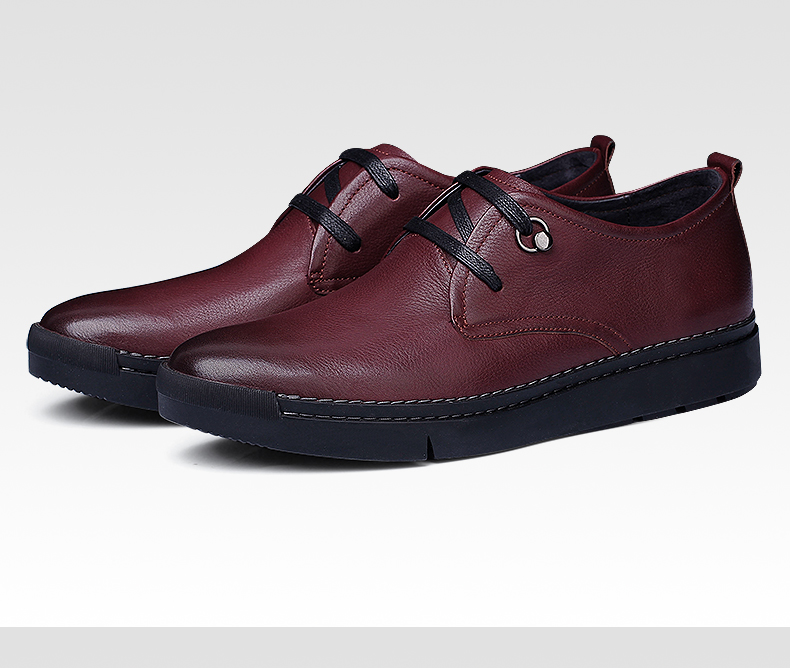 保罗骑士真皮男士休闲皮鞋秋季新款超软男鞋系带日常休闲男单鞋子a
