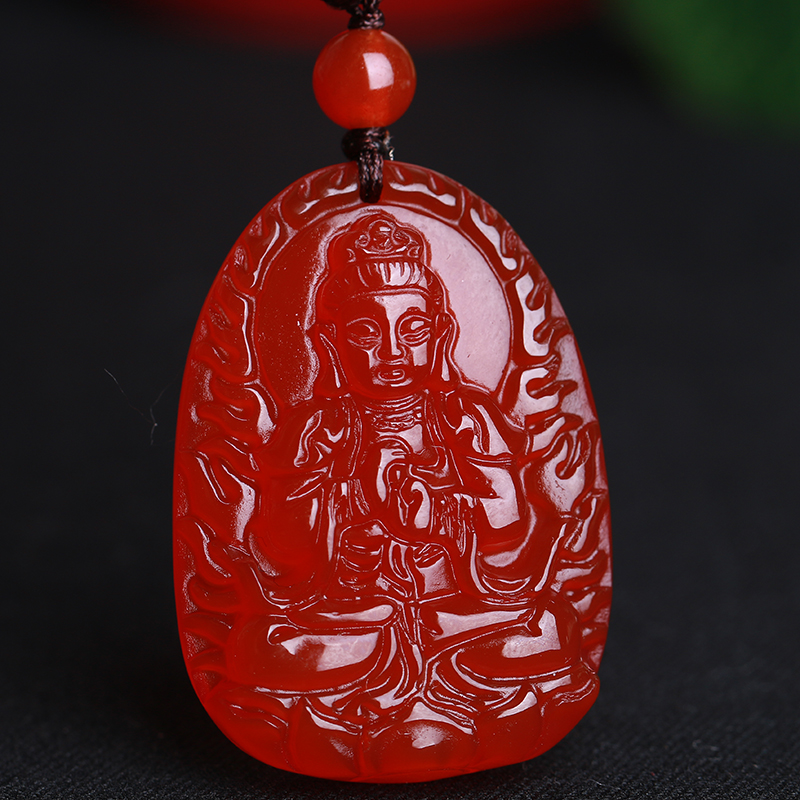 旭珍 天然红玛瑙八大守护神吊坠菩萨佛项链挂饰男女款