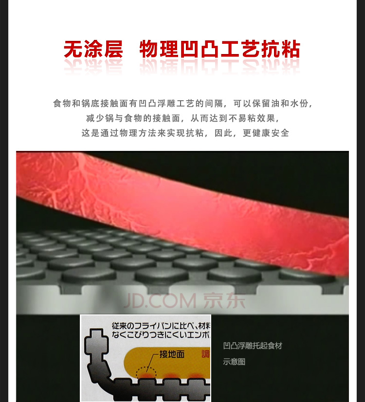 珍珠生活（PEARL LIFE）原装进口铁锅 无涂层不易粘双面凹凸33cm炒锅GP-55