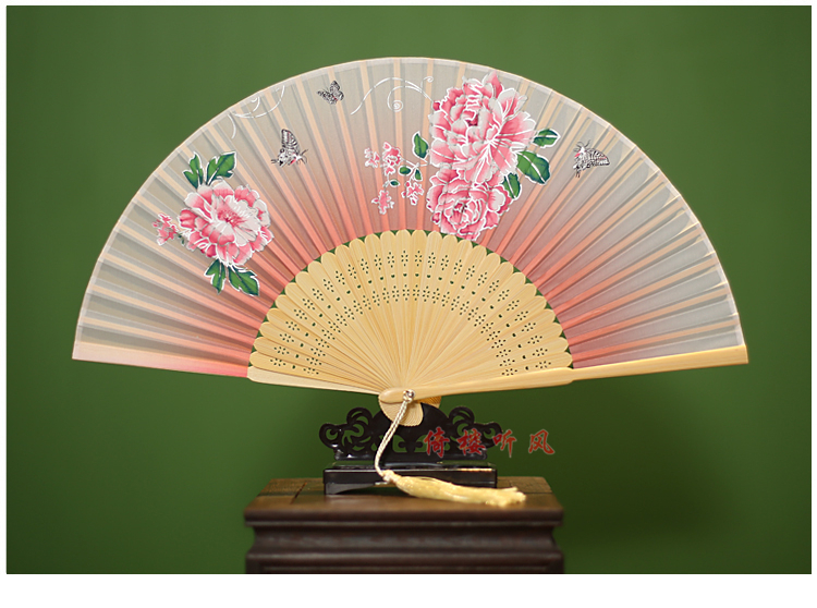 倚楼听风杭扇子6寸折扇女绢扇杭州丝绸扇出国礼品扇1芙蓉朝晖粉紫不带