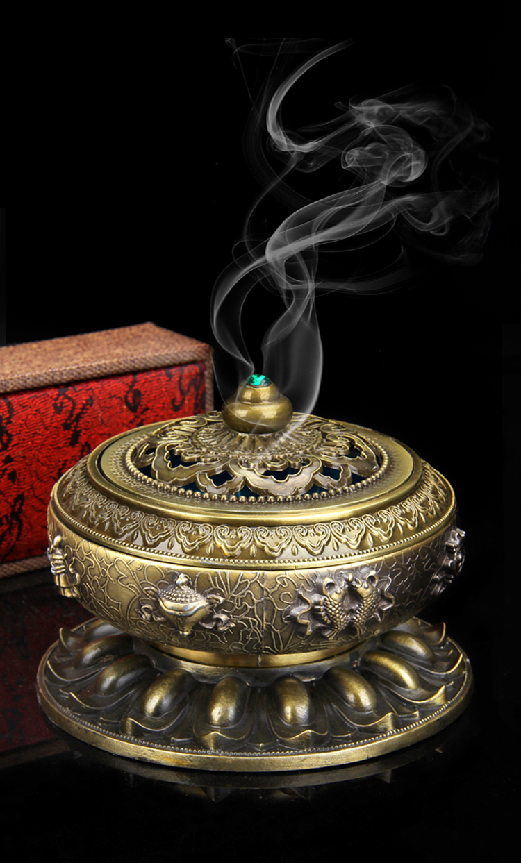 臻礼 合金密宗八吉祥盘香炉塔香藏香檀香熏香炉 带盖大号红铜色合金