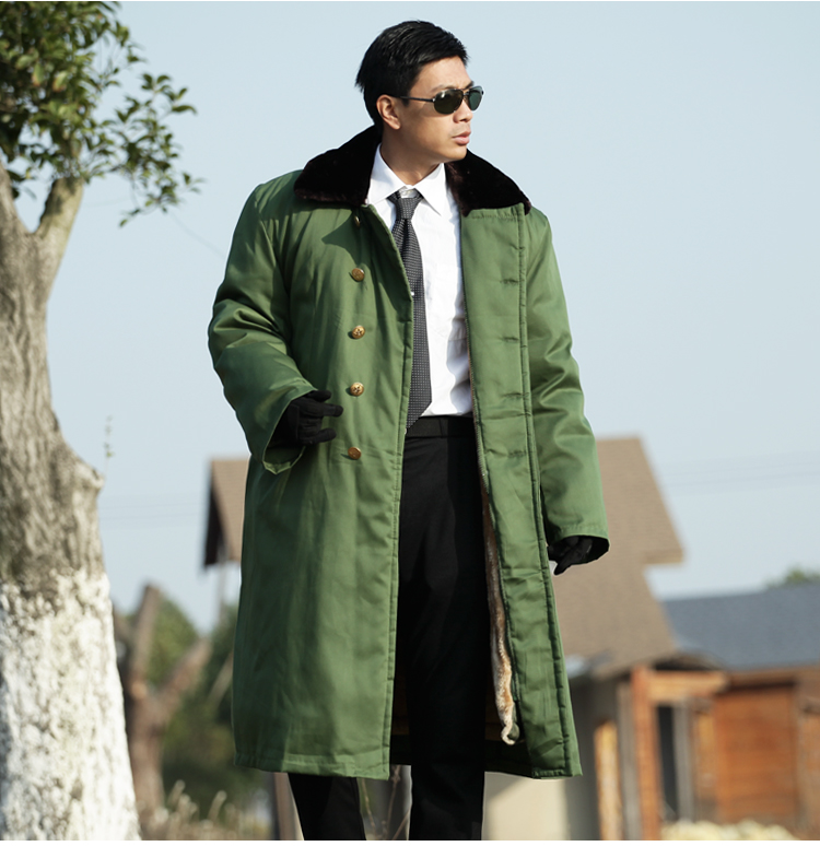 盾郎毛领军大衣男冬季保安防寒服军绿大棉袄军迷加厚劳保棉大衣可拆御