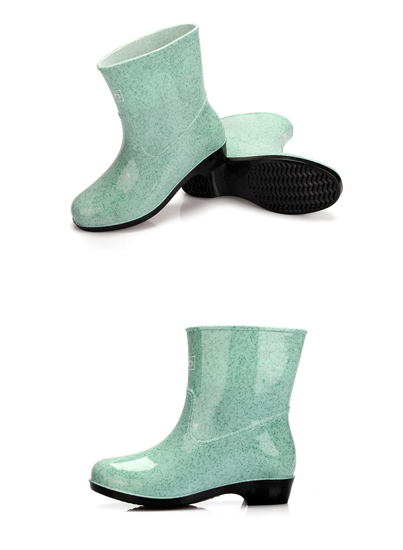 回力时尚雨鞋女款防滑耐磨女士加绒雨靴中筒水鞋平跟套鞋胶鞋墨绿加绒