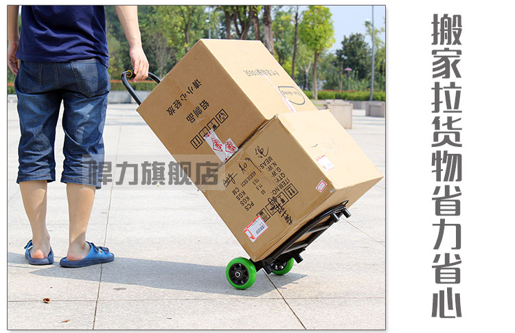 悍力 加固伸缩型行李车拉折叠便携式杆车手拉车推车购物车买菜车小拖车拉货车 大号-承重150斤
