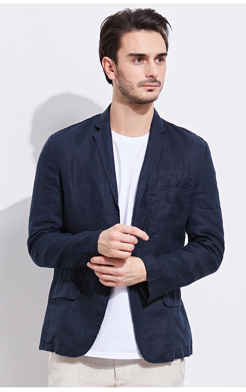 美国uaisi亚麻西装男2020春秋季新款商务休闲棉麻西装商务休闲男外套