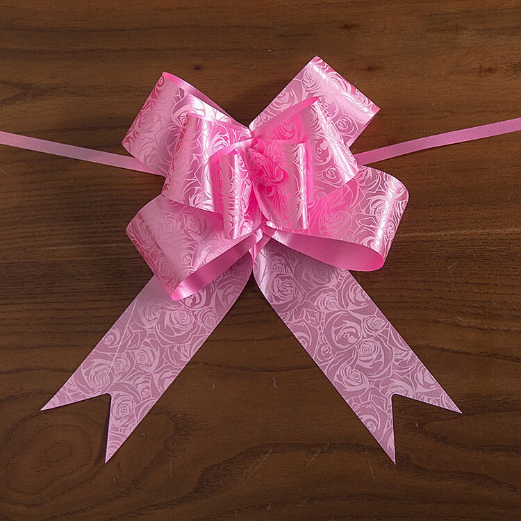 色蝴蝶结手拉花礼品包装抽花车把手扎花彩带婚车扎花彩带拉花 粉色