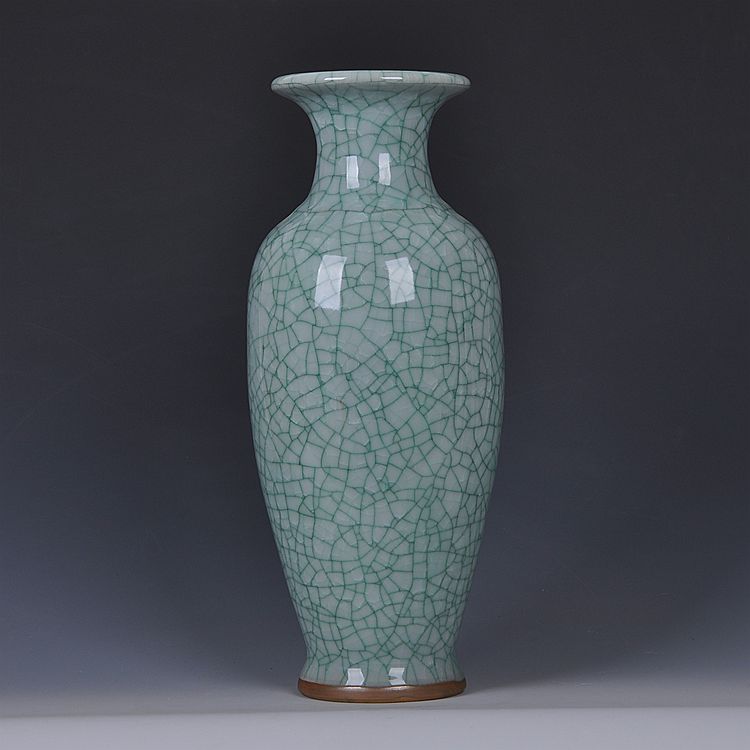 景德镇陶瓷器仿古钧瓷裂纹釉白冰片花瓶现代客厅家居装饰品摆件红色