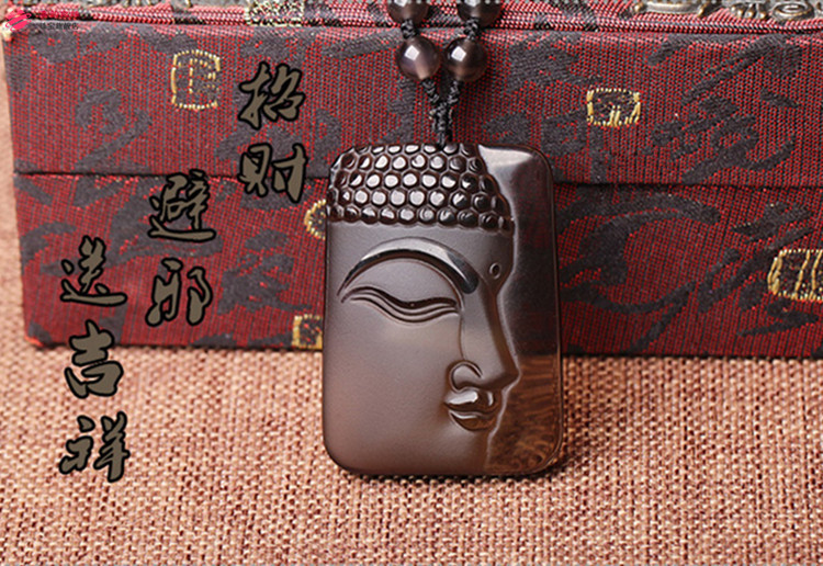 喜韵良缘黑曜石释迦牟尼侧面佛头吊坠项坠男女大日如来吊坠普通绳款