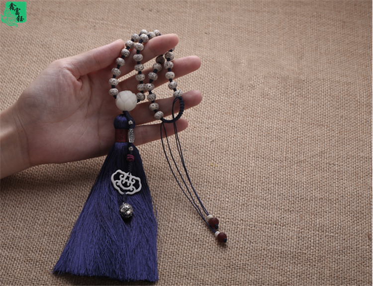 鑫富钰 手工编织汽车挂件 星月菩提子流苏车挂 车饰 车载后视镜挂坠