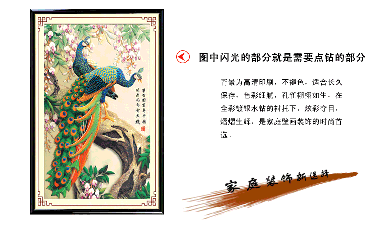
                                        雪恋花钻石画圆钻卧室钻石十字绣3d新款客厅diy5d钻石绣孔雀系列 大版 水晶圆钻 尺寸58x91                