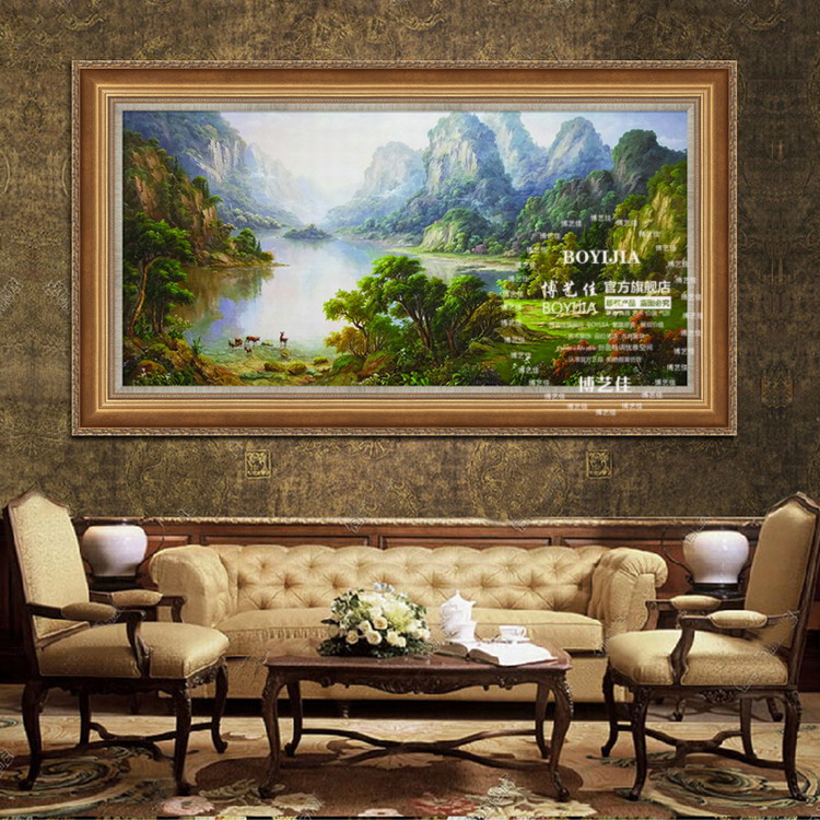 
                                        博艺佳 客厅装饰画卧室画纯手绘油画田园风景山水画别墅挂画 A 80*160CM                