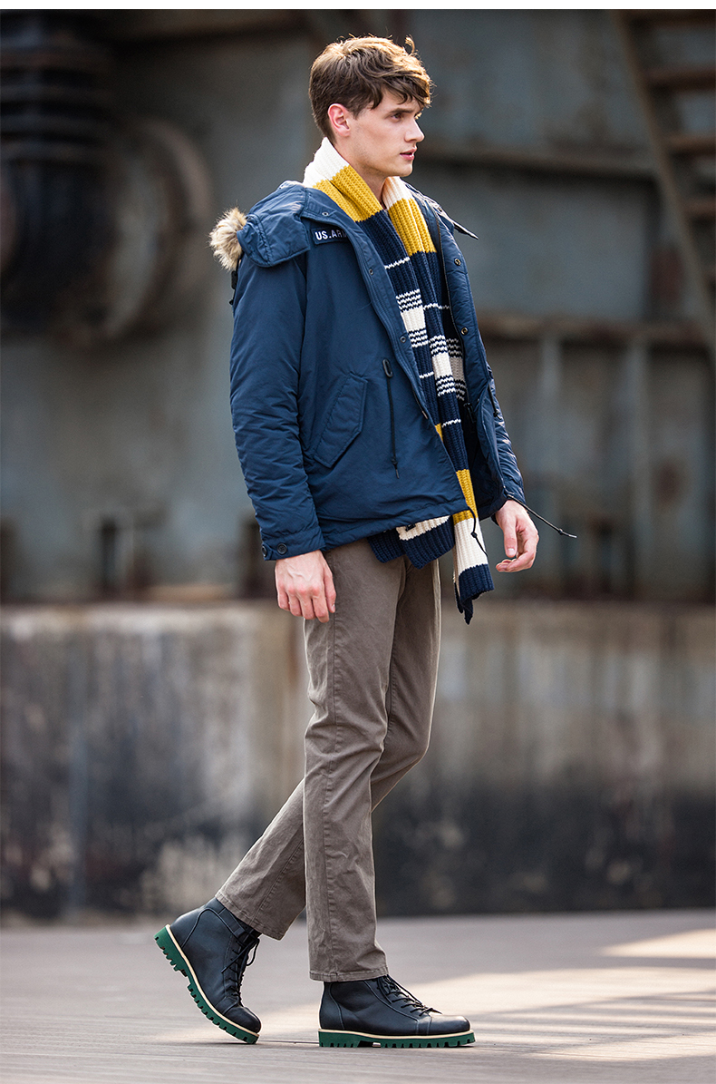 卡玛kama 新款男士冬装潮休闲修身连帽加厚棉服棉袄男2415709 蓝色 s