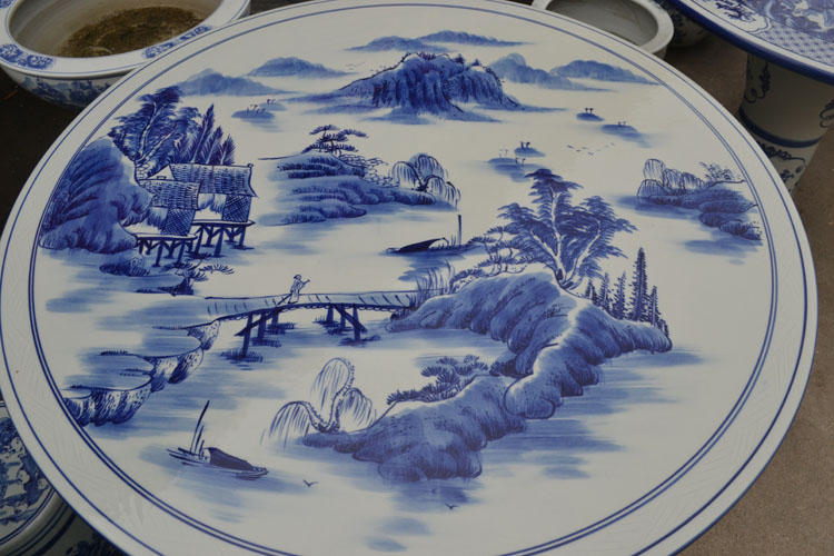 
                                        景德镇陶瓷桌子 瓷器桌子 庭院凉亭阳台摆设桌子茶几 带四个鼓櫈青花陶瓷桌子 竹林七贤                