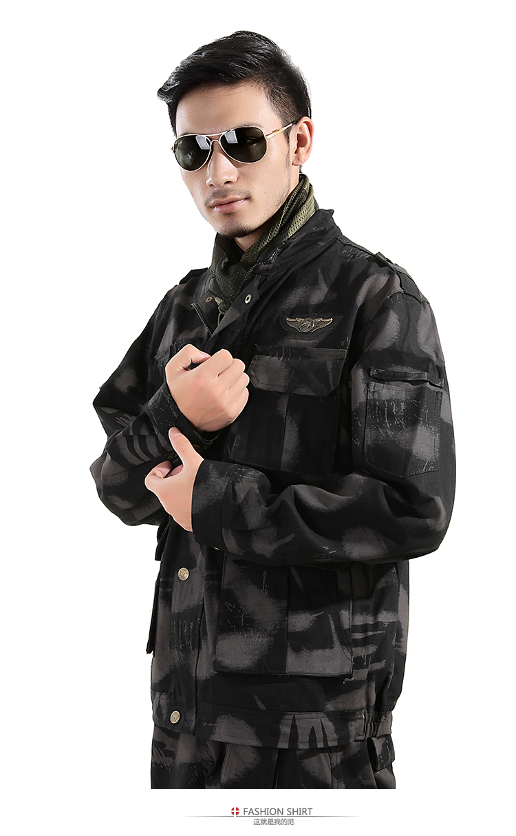 2014新款休闲军迷服装黑色纯棉迷彩服套男装长袖春秋特种兵作训服