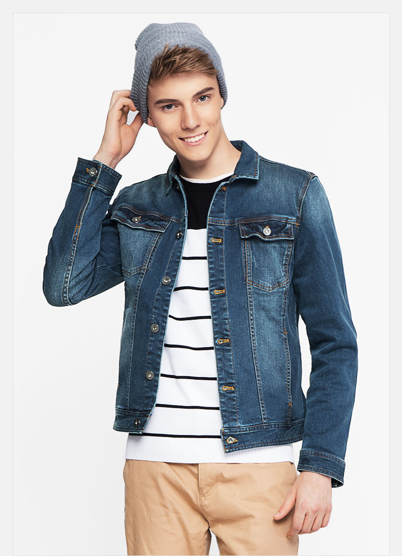 a21 以纯男装休闲修身短款牛仔夹克外套男 4541110001-1 浅蓝 180/92a