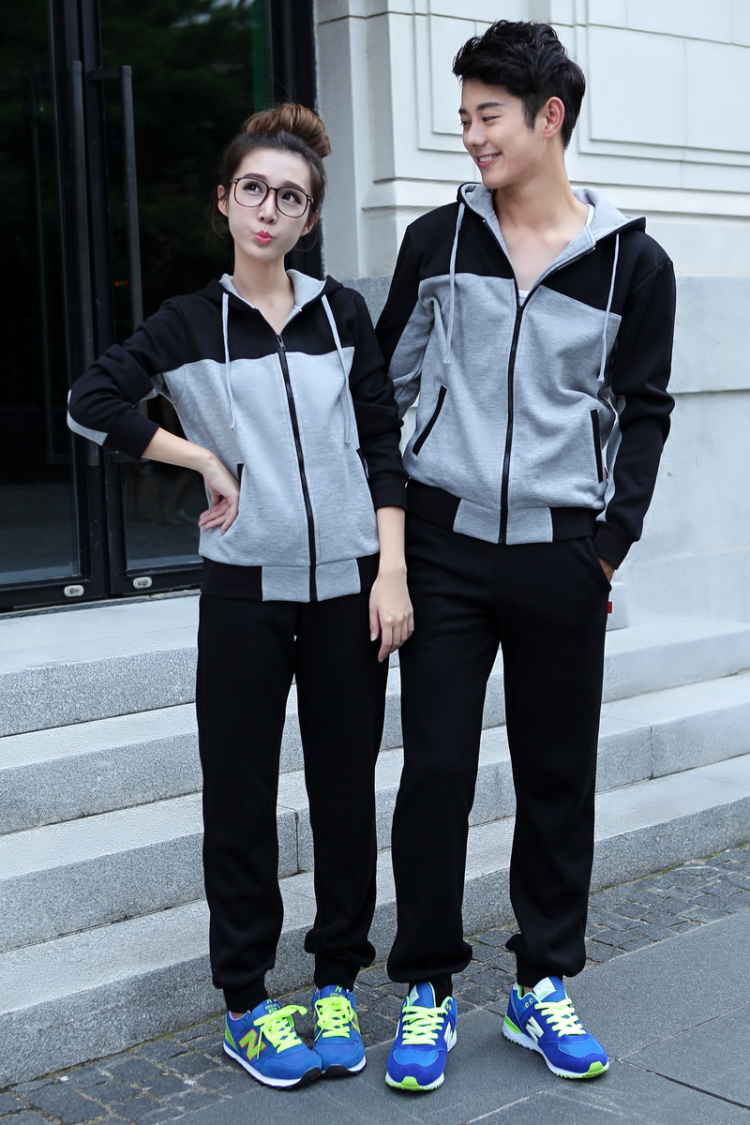 
                                        袖娣 秋冬装加绒男女情侣装休闲运动套装班服大码卫衣外套 红色裤子 M一件                
