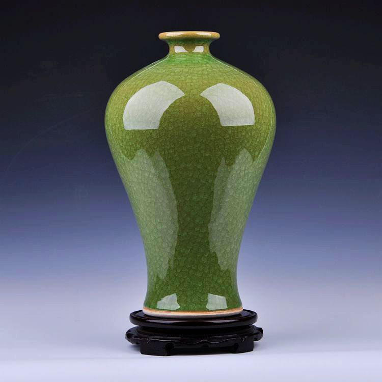 景德镇窑变瓷花瓶窑变绿色赏瓶碎瓷冰瓷陶瓷器摆件扁肚瓶礼品套装