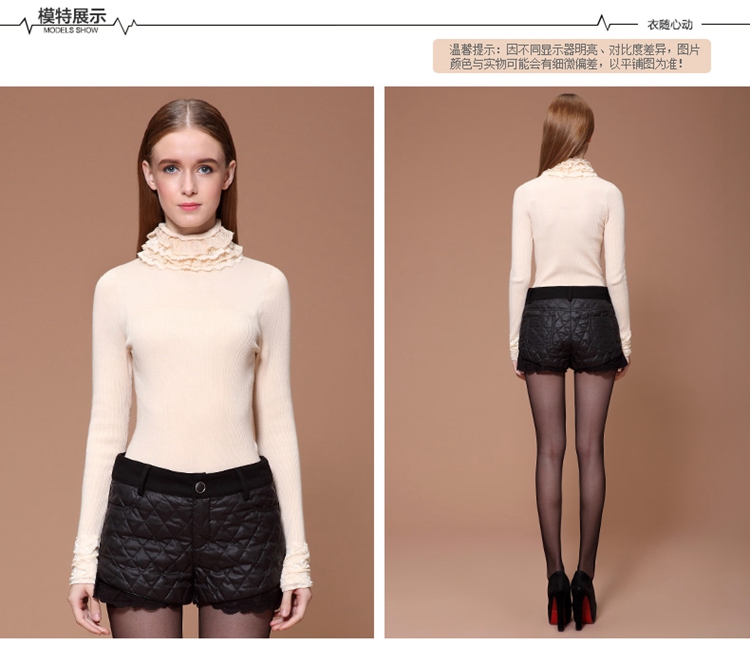 海贝女装 木耳高领修身长袖套头针织衫 打底衫 酒红 XL