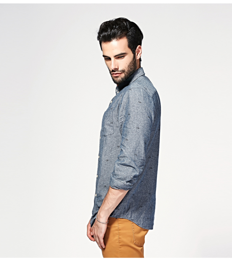 magicpower 2014新款男士纯棉长袖衬衫 英伦修身疯印花男装衬衣