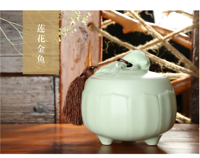 朴家茶叶罐 汝窑茶叶罐小号密封储物罐普洱茶叶茶罐茶叶罐 陶瓷 莲花小罐