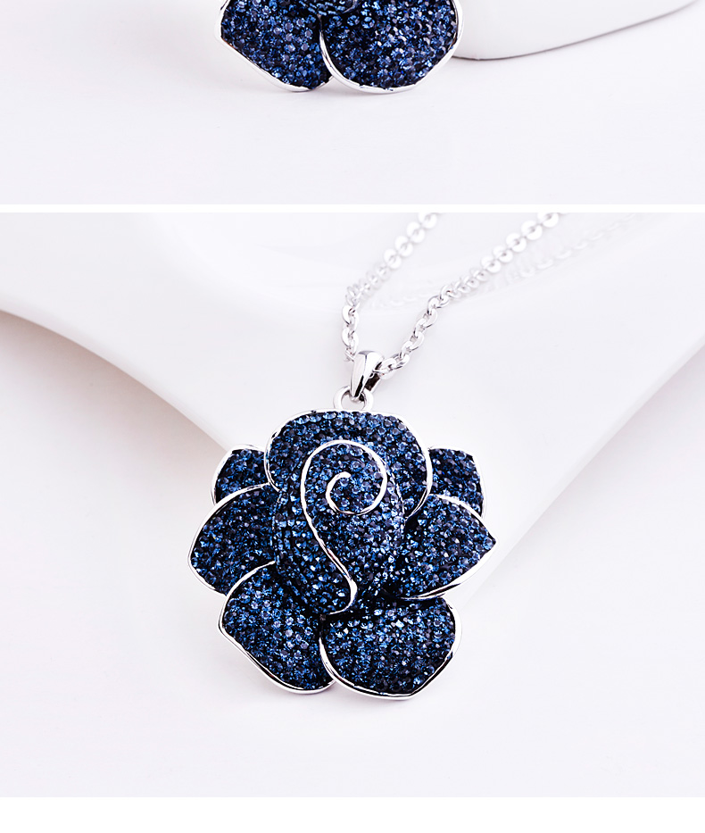 莉迪卡娜 蓝花朵水晶毛衣链秋冬 时尚优雅长款项链 女配饰品礼物_ 7折