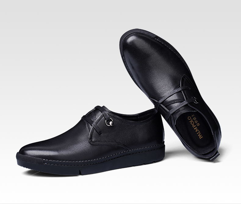 保罗骑士真皮男士休闲皮鞋秋季新款超软男鞋系带日常休闲男单鞋子a