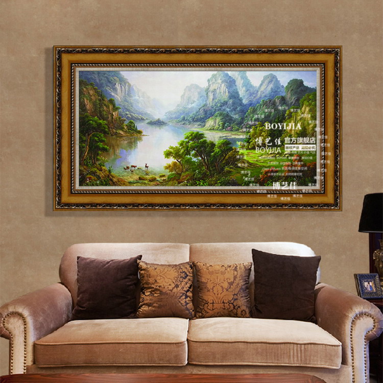 
                                        博艺佳 客厅装饰画卧室画纯手绘油画田园风景山水画别墅挂画 A 80*160CM                