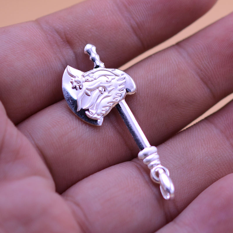 陈银匠s999纯银吊坠斧头吊坠情侣坠灵斧挂件男女款银坠时尚龙头光面款