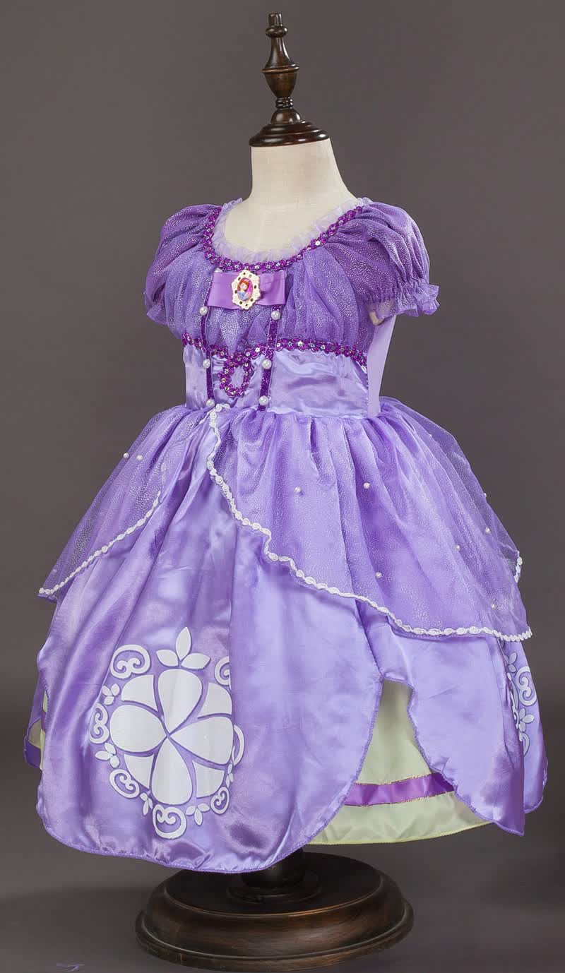 儿童苏菲亚公主裙女童表演礼服索菲亚连衣裙圣诞节蓬蓬长裙 su01紫色